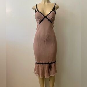 Miguelina silk slip dress with Black Lace Trim